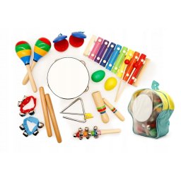 Drveni muzički instrumenti za decu set od 10 komada sa rancem