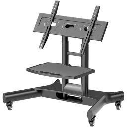 ONKRON Tilting Mobile TV Stand for 32'' – 70 Inch LCD LED OLED TV Screens & Touch Panels Rolling TV Cart on Wheels with Shelf, Black