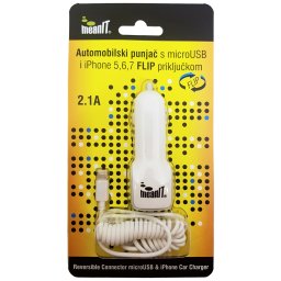 MeanIT Auto punjač za smartphone/iPHONE, 2.1A, FLIP konektor - AUTO PUNJAČ SMARTPHONE/iPHONE