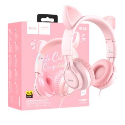 hoco. Slušalice sa mikrofonom, 3.5mm utikač, 1.2m kabel - W36 slušalice Mačje uši,Pink