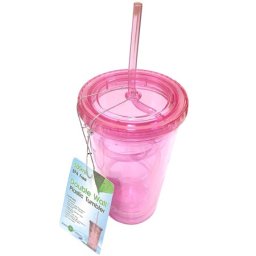 Čaša za vodu sa slamkom i poklopcem 500 ml roze ( 1043345 )