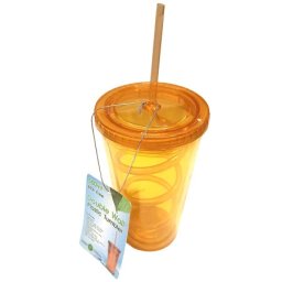 Čaša za vodu sa slamkom i poklopcem 500 ml narandžasta ( 1043344 )