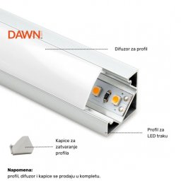 DAWN LED PROFIL LL-ALP007-R KOMPLET SIVI