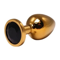 Metalni analni plug zlatni sa crnim kristalom Veličina M