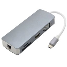 Fast Asia Adapter-konvertor TIP C na HDMI+VGA+2xUSB 3.0+SD/Micro SD+TIP C+RJ 45 ( 498 )