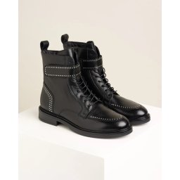 Ženske kožne poluduboke čizme T81213 crne