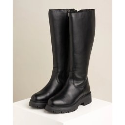 Ženske kožne duboke ravne čizme 25689-45 crne