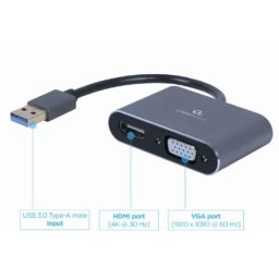 A-USB3-HDMIVGA-01 Gembird USB to HDMI + VGA display adapter, space grey