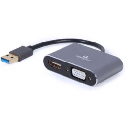 A-USB3-HDMIVGA-01 Gembird USB to HDMI + VGA display adapter, space grey