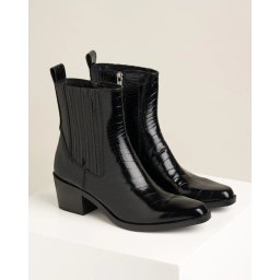 Ženske poluduboke čizme na blok petu 25310-43 crne