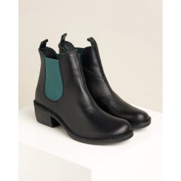 Ženske kožne poluduboke čizme na blok petu 030 crne