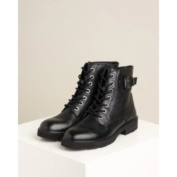 Kožne ženske ravne poluduboke čizme 25216-45 crne