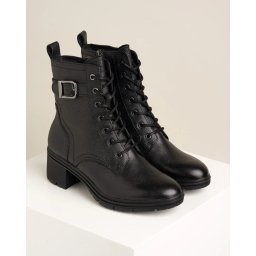 Kožne ženske poluduboke čizme na blok petu 25907-45 crne