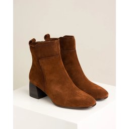 Kožne ženske poluduboke čizme na debelu štiklu 25323-45 kamel