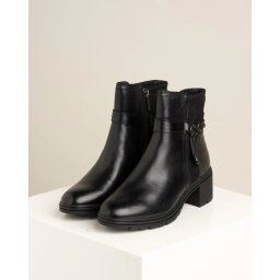 Kožne ženske poluduboke čizme na blok petu 25823-45 crne