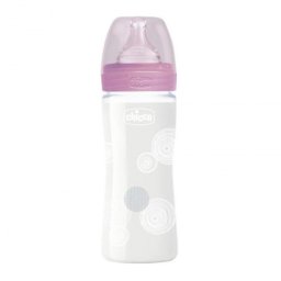 Chicco WB staklena flašica 240ml, silikon, roze ( A048495 )