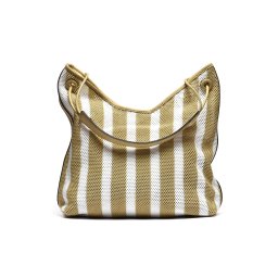 T012645BEI – Bež letnja tekstilna shopper torba na prugasti dezen