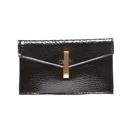 T022655BLK – Crna ženska pismo večernja torbica sa metalik teksturom i elegantnom kopčom