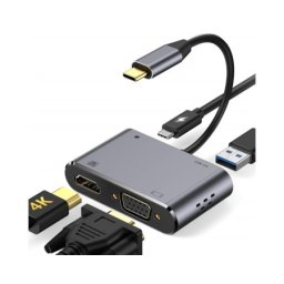 E-Green adapter USB 3.1 tip c (m) - HDMI+VGA+ 3.0 USB + tip c
