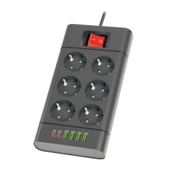 PRODUŽIVAČ RAZVODNIK 2m 6 UTIČNICE SA PREKIDAČEM 1.5mm2 4 USB +2 Type C PROSTO