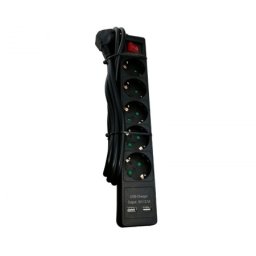 E-Green Kabl naponski produžni 5 x šuko + 2xUSB 2m sa prekidacem i zaštitom (crni)