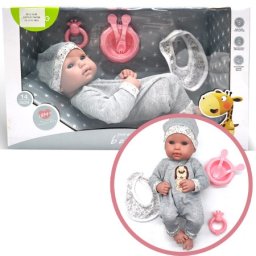 Lutka beba 35 cm siva sa posudom za hranu ( 1043813 )