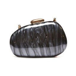 T032664BLK - Crna ovalna akrilna svečana clutch torbica sa reljefnim stone efektom