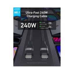 Anker USB tip-C kabl M/M 1.8m, za Super brzo punjenje 240W/480Mbps, pleteni, crni