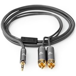 Nedis CATB22200GY20, Stereo audio kabl, 3,5 mm muški, 2x RCA muški, Pozlaceni, 2,00 m, Okrugli, Sivi