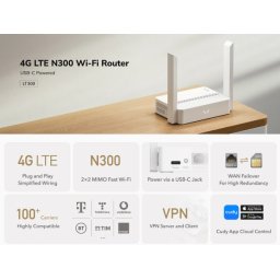 Cudy LT300 4G LTE N300 Wi-Fi Router,USB-C Power Input, 2.4GHz, 300Mbps