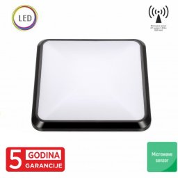 LED plafonjera crna 12W 6000K IP20 IK10 250x250x58mm kvadratna sa microwave senzorom pokreta ISM band 5Y M271-B