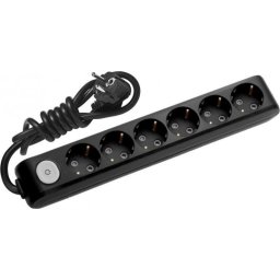 Priklj.prenosna šestostruka sa prek. 6MPx2m 3x1,5mm2 16A 250V WLTA0462-2BL EU4 X-tendia crna Panasonic