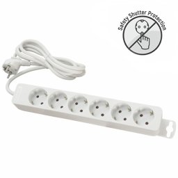 Priključnica bela 16A 250V 3680W 3x1.5mm2 prenosna nerastavna šestostruka (produžni kabl) ME-PR6-3M DZ
