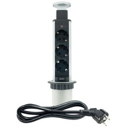 Priključnica srebrno 1.8m -crna POPUP nameštajska trostruka 16A 250V-3600W 3x1.5mm2 ME-PN-1201/S-3