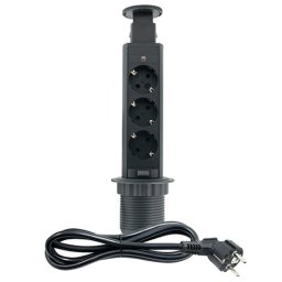 Priključnica crna 1.8m POPUP nameštajska trostruka 16A 250V-3600W 3x1.5mm2 ME-PN-1202/C-3