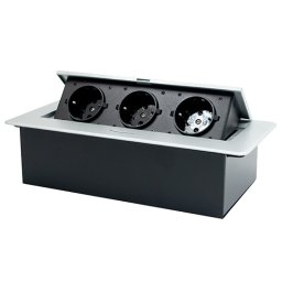 srebrno-crni POPUP nameštajski PODSKLOP sa tri utičnice 16A 250V-3600W ME-PN-1205/S-3