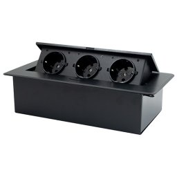 crni POPUP nameštajski PODSKLOP sa tri utičnice 16A 250V-3600W ME-PN-1206/C-3