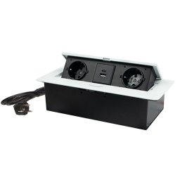 Priključnica bela 1.5m POPUP nameštajska dvostruka + USB Tip-A+Tip-C 5V 2.1A 10W, 16A 250V-3600W 3x1.5mm2 ME-PN-1211-USB/W-2