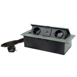 Priključnica grafitna 1.5m POPUP nameštajska dvostruka + USB Tip-A+Tip-C 5V 2.1A 10W, 16A 250V-3600W 3x1.5mm2 ME-PN-1212-USB/GR-2