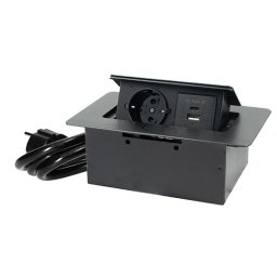 Priključnica crna 1.5m POPUP nameštajska + USB Tip-A+Tip-C 5V 2.1A 10W, 16A 250V-3600W 3x1.5mm2 ME-PN-1213-USB/C-1