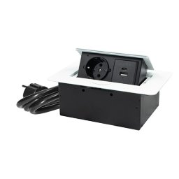 Priključnica bela 1.5m POPUP nameštajska + USB Tip-A+Tip-C 5V 2.1A 10W, 16A 250V-3600W 3x1.5mm2 ME-PN-1215-USB/B-1