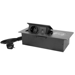 Priključnica crna ME-PN-1216-USB+Wireless/C-1 1.5m POPUP nameštajska sa Wireless punjačem 15W + USB Tip-A+Tip-C 5V 2.1A 10W, 16A 250V-3600W 3x1.5mm2