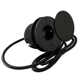Priključnica crna 1.5m SLIP nameštajska + USB Tip-A+Tip-C 5V 2.1A 18W, 16A 250V-3600W IP44 3x1.5mm2 ME-PN-1217-USB/C-1