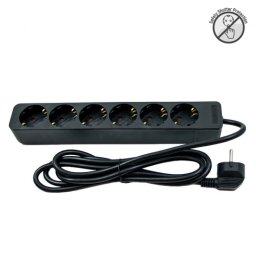 Priključnica crna 16A 250V 3680W 3x1.5mm2 prenosna nerastavna šestostruka (produžni kabl) ME-PR6-2M DZ