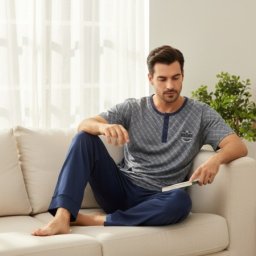 Muška pidzama komplet-XXL veličina Kratak rukav Plava boja ( VLK0003799-plavaboja )