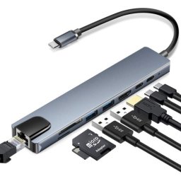 Fast Asia Adapter-konvertor TIP C na HDMI+2xUSB 3.0+SD/Micro SD+2xTIP C+RJ45 ( 791 )