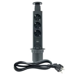 Priključnica 1.8m POPUP nameštajska trostruka + USB Tip-A+Tip-C 5V 2.1A 10W, 16A 250V-3600W 3x1.5mm2 ME-PN-1204-USB/C-3