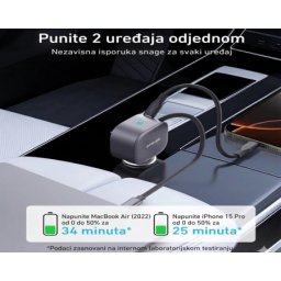 Anker Nano 75W, sa ugrađenim USB-C kablom na izvlačenje i USB-C portom, auto punjač