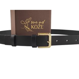 Crni elegantni ženski kožni kaiš sa zlatnom šnalom