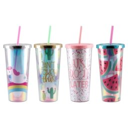 Takk style trend čaša sa cevčicom plastična metalik 710ml miks ( 705503 )
